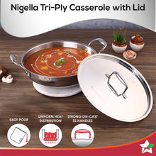 Load image into Gallery viewer, Nigella Tri-Ply Stainless Steel 30 cm Kadhai with Lid | 4.6 Litres | 2.6mm Thickness | Kadhai with Induction base | Compatible with all cooktops | Riveted Cool-Touch Handle | 10 Year Warranty
