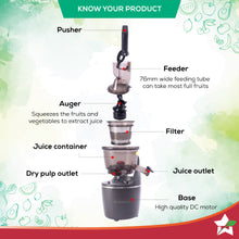 Load image into Gallery viewer, Regalia Full Fruit Cold Press Slow Juicer | 55 RPM Slow Juicer Retains Higher Nutrients | 240W powerful DC motor | Easy to Clean | 5-Year Motor Warranty