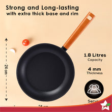 Load image into Gallery viewer, Caesar 24 cm Non-Stick Fry Pan | Induction Bottom | Wooden Handle | Pure Grade Aluminium | Frying Pan Non Stick | 1.7 L | 5 mm | 5 Years Warranty | Black