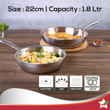 Load image into Gallery viewer, Nigella Tri-ply Stainless Steel 22 cm Fry Pan | 1.8 Litres | 2.5 mm Thickness | With Induction base | Compatible with all cooktops | Riveted Cool-Touch Handle | 10 Year Warranty