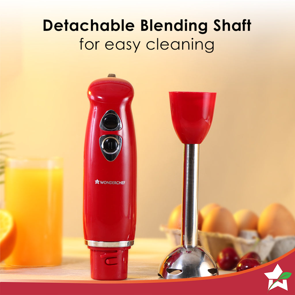 Crimson Edge 400 W Electric  Hand Blender | Powerful & Silent Motor | Portable | Easy Control Grip | Hot & Cold Blending | 2 Speed Selection | Anti Rush Sharp Stainless Steel  Blades | Detachable stem | 2 Years warranty | Red