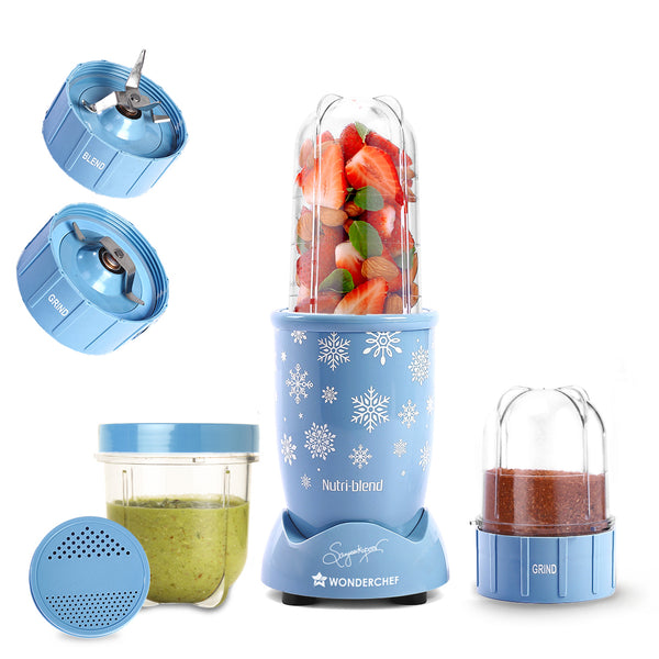 Wonderchef Nutri-blend 500W Mixer Grinder, 22000 RPM Motor, Smoothie Maker, Masala Grinder, Chutney Blender, 3 Unbreakable Jars, Recipe Book by Chef Sanjeev Kapoor, 2 Yr Warranty, Blue