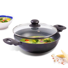 Load image into Gallery viewer, Wonderchef Duralite Die-Cast Kadhai with Lid | 24 cm | 2.4 L | 5 Layer Meta-Tuff Non-Stick Coating | Never Loses Shape | Non-Toxic | Cool Touch Handles and Knob | PFOA Free | Pure Grade Aluminium | Easy to Clean | Grey | 2 Years Warranty