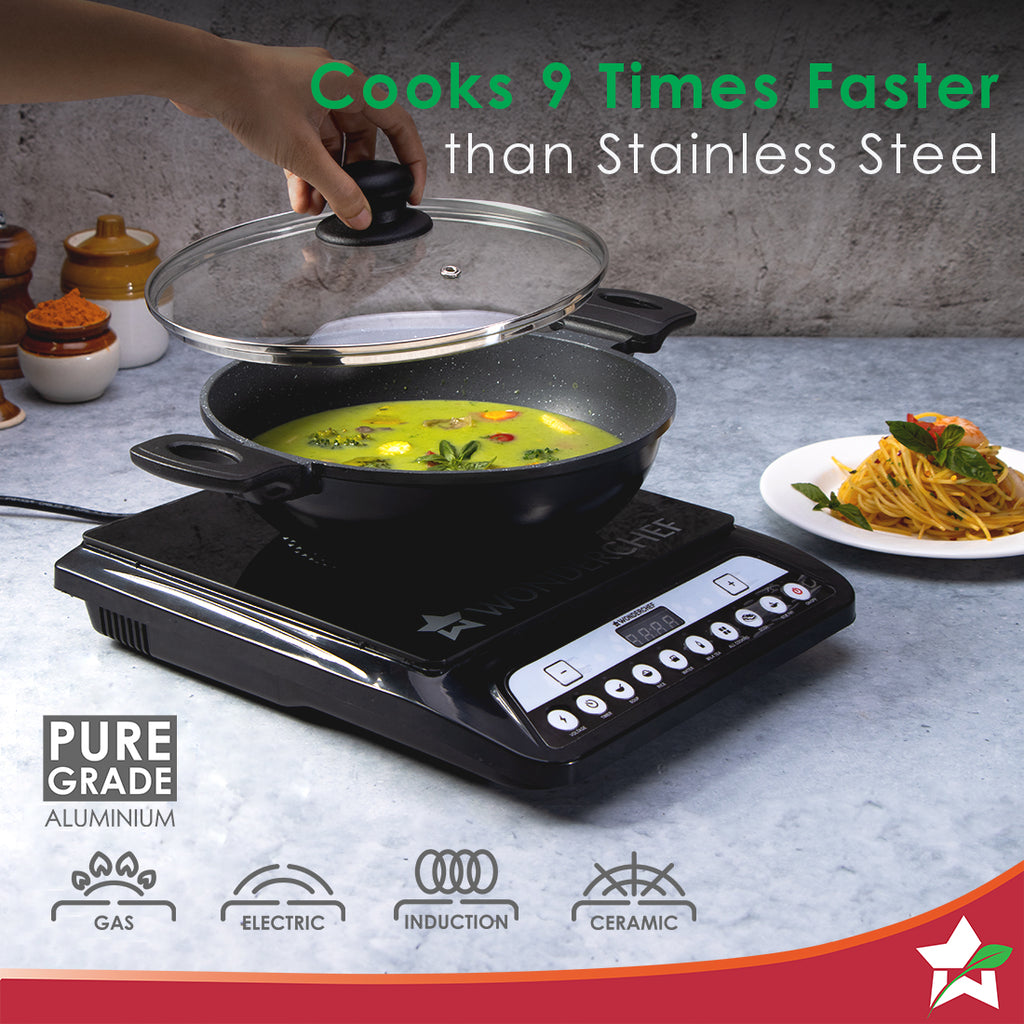 Duralite Die-Cast Kadhai with Lid | 24 cm | 2.4 L | 5 Layer Meta-Tuff Non-Stick Coating | Never Loses Shape | Non-Toxic | Cool Touch Handles and Knob | PFOA Free | Pure Grade Aluminium | Easy to Clean | Grey | 2 Years Warranty