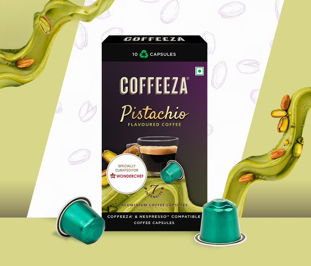 Coffeeza Pistachio 100% Arabica Flavoured Aluminium Coffee Capsules (L