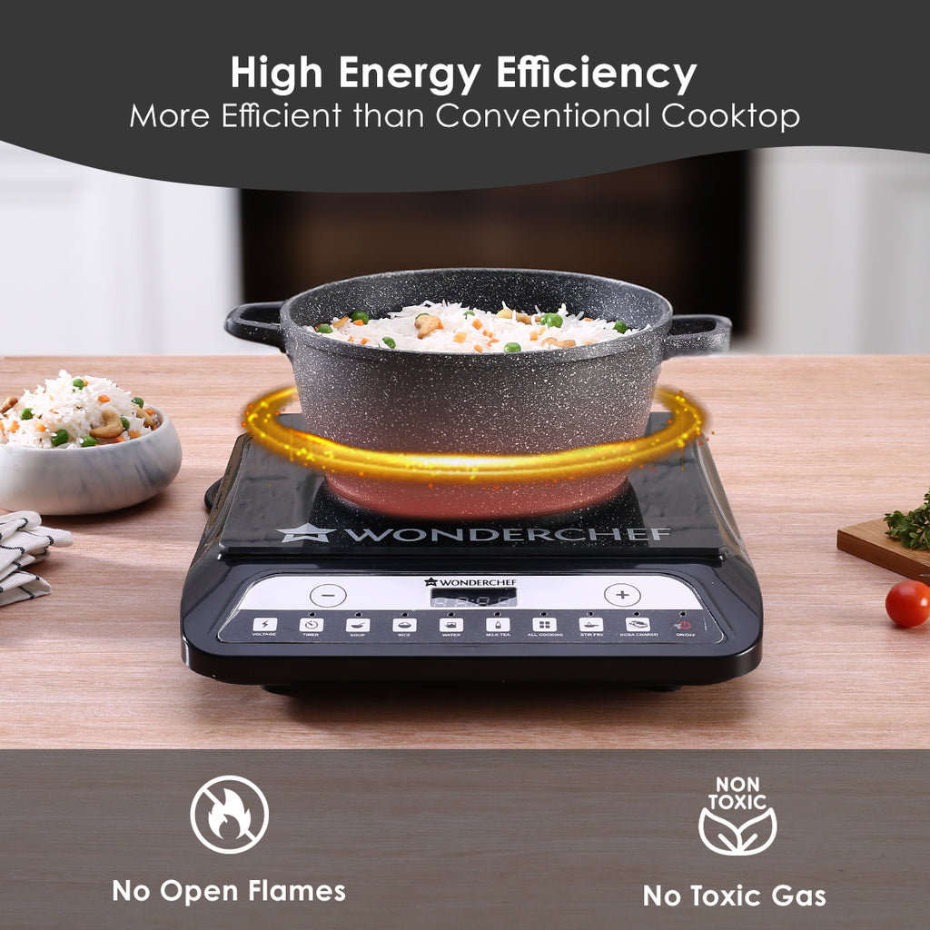 Power 1400W Induction Cooktop with 11 Preset Functions, Push Touch Control Button Induction Cooktop, 2 Years Warranty