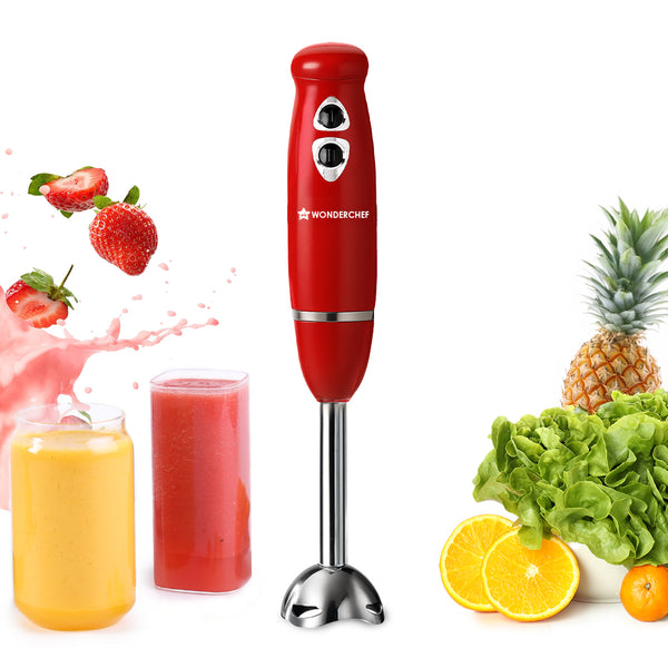 Regalia Hand Blender Mixer | 350W | Sharp Stainless-steel Blades | Dual Speed Settings | For Hot & Cold Blending | Detachable Blending Arm | For Smoothies, Soups, Purees | 2-Year Warranty | Red