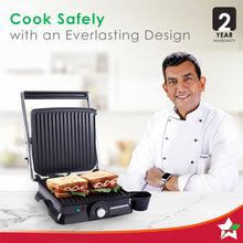 Load image into Gallery viewer, Sanjeev Kapoor Tandoor Family Size| Electric Contact Grill &amp; Sandwich Maker| 3-in-1 Appliance|1600 Watt|180 Degree Grilling|Cool Touch Handle|Auto Shut Off|2 Year Warranty| Black &amp; Silver