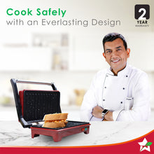 Load image into Gallery viewer, Sanjeev Kapoor Tandoor Mini | Crimson Edge Electric Contact Grill &amp; Sandwich Maker | 3-in-1 Appliance | 700 Watt | Healthy Non-Stick Coating | 1 Year Warranty | Red
