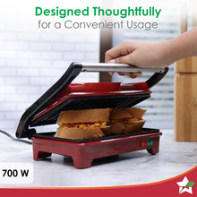 Load image into Gallery viewer, Sanjeev Kapoor Tandoor Mini | Crimson Edge Electric Contact Grill &amp; Sandwich Maker | 3-in-1 Appliance | 700 Watt | Healthy Non-Stick Coating | 1 Year Warranty | Red
