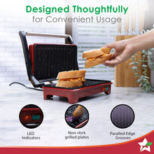 Load image into Gallery viewer, Sanjeev Kapoor Tandoor Mini Plus| Crimson Edge Electric Contact Grill &amp; Sandwich Maker|3-in-1 Appliance| 700 Watt | Healthy Non-Stick Coating|1 Year Warranty| Red