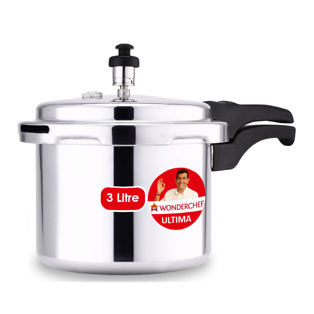 Outer Lid Ultima 3L Pressure Cooker, 3.25 mm Heavy Encapsulated Bottom, Bakelite Handles for Durability, Induction Friendly (Aluminium , Silver)
