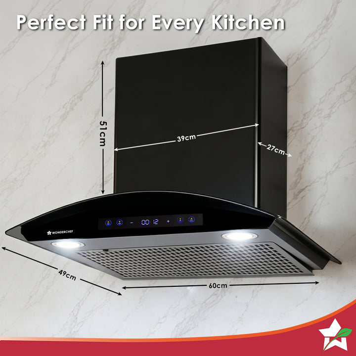 Wonderchef Ultra Curve 60cm 1700m3/hr BLDC Auto-Clean Chimney