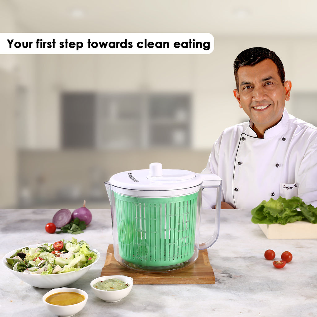 Vegetable Cleaner and Salad Spinner, Removes Excess Water and Pesticides, Cleans Vegetables Thoroughly, Use for Mixing Salad with Dressing, Food-grade Plastic, Transparent Body