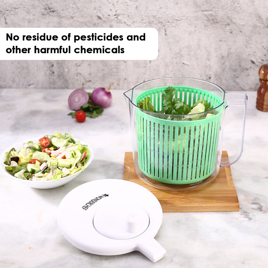 Vegetable Cleaner and Salad Spinner, Removes Excess Water and Pesticides, Cleans Vegetables Thoroughly, Use for Mixing Salad with Dressing, Food-grade Plastic, Transparent Body