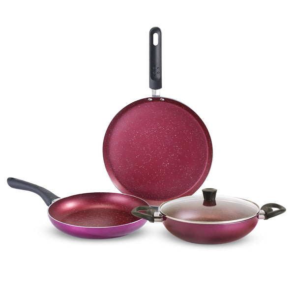 Bandhan Non-stick Cookware 4 Pc. Set | Perfect Gift | Fry Pan, Dosa Tawa, Kadhai with Glass Lid | Healthy, Low Oil Meals | Scratch-resistant | Gas & Induction Compatible | Easy to Clean