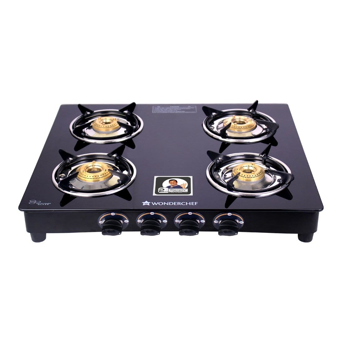 Ultima 4 Burner Manual Glass Gas Stove | 6mm Toughened Glass Gas Stove | Stainless Stee...
