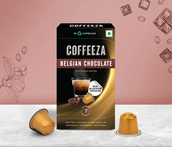 Coffeeza Belgian Chocolate 100% Arabica Flavoured Aluminium Coffee Capsules (Limited Edition) nespresso compatible CCS-ALU-DAR1-VER1-01