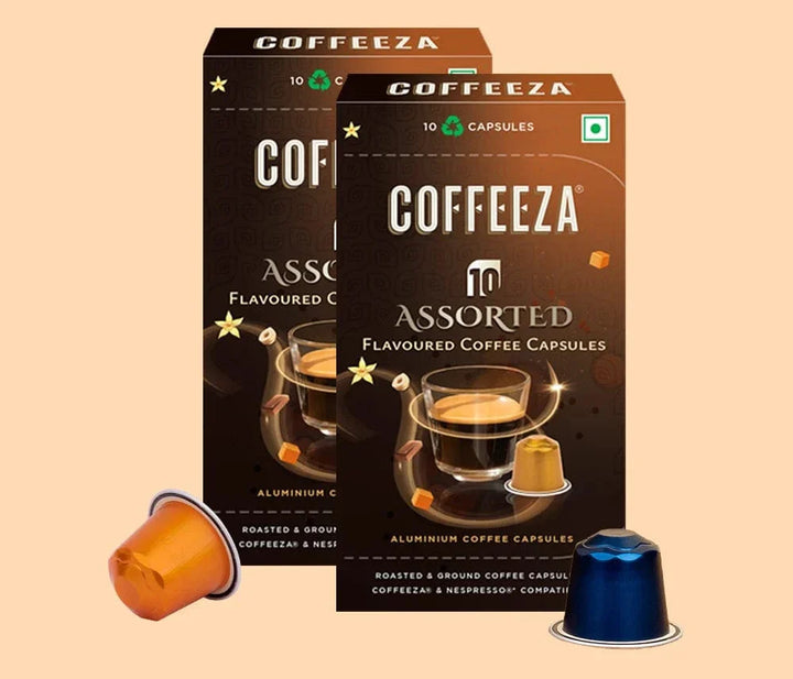 Coffeeza Coffeeza Flavoured Assorted Box of 10 Coffee Capsules –  Hazelnut, Caramel, Belgian Chocolate, and Vanilla nespresso compatible
