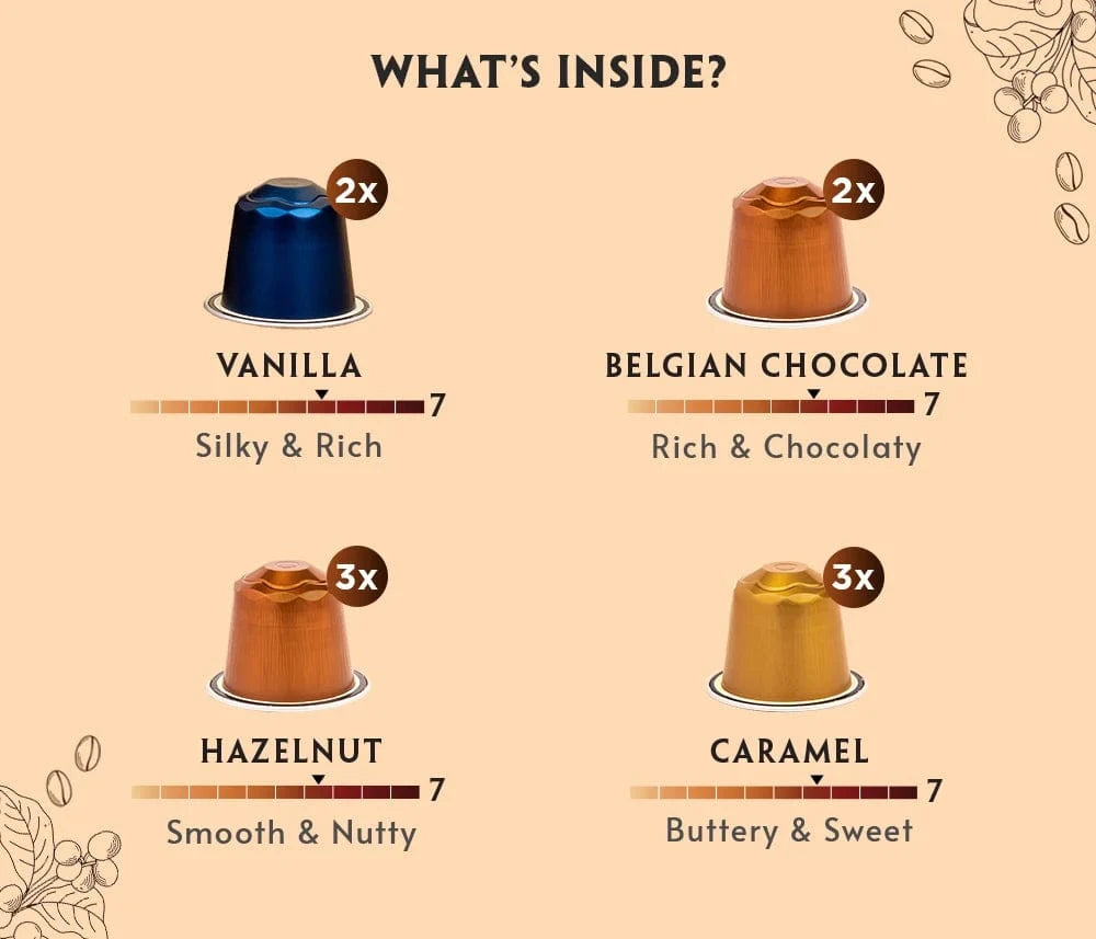 Coffeeza Flavoured Assorted Box of 10 Coffee Capsules – Hazelnut