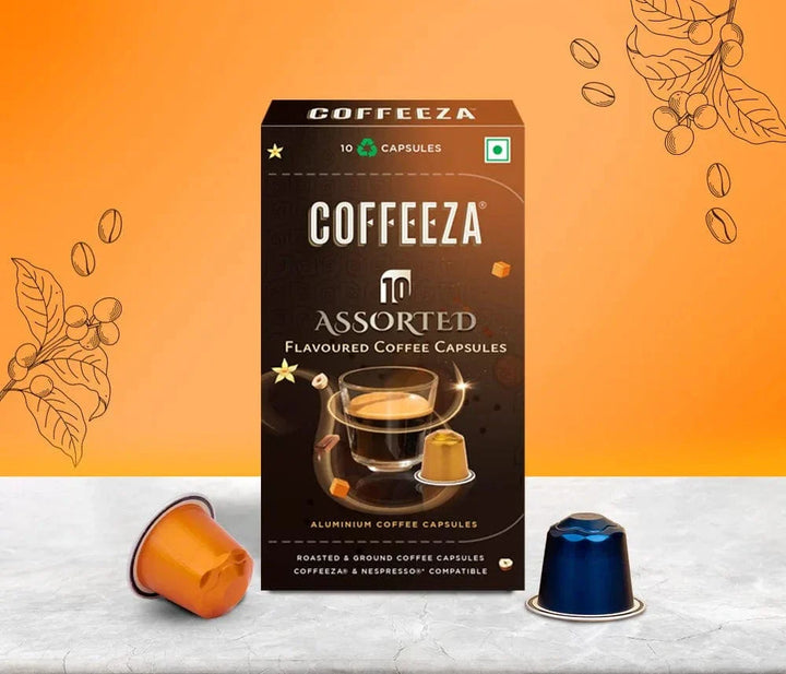 Coffeeza Coffeeza Flavoured Assorted Box of 10 Coffee Capsules –  Hazelnut, Caramel, Belgian Chocolate, and Vanilla nespresso compatible AFRT-CCS-ALU-VP-VER1-01