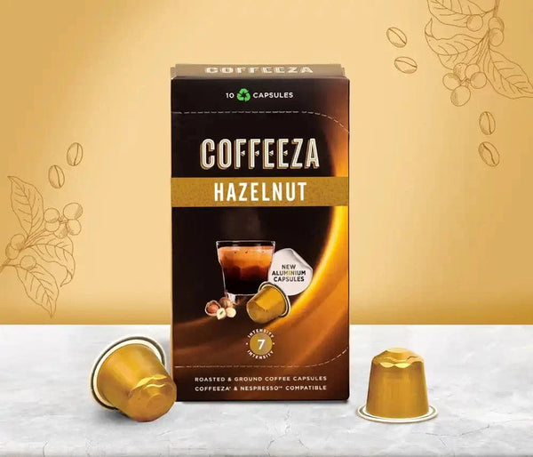 Coffeeza Hazelnut  100% Arabica Flavoured Aluminium Coffee Capsules nespresso compatible CCS-ALU-HAZ1-VER1-01