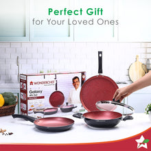 Load image into Gallery viewer, Galaxy Cookware 4 Piece Set | Kadhai with Lid, Fry Pan, Dosa Tawa | Induction Friendly | Cool Touch Bakelite Handles | Pure Grade Aluminium| PFOA Free| 2 Years Warranty | Brick Red