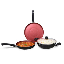 Load image into Gallery viewer, Galaxy Cookware 4 Piece Set | Kadhai with Lid, Fry Pan, Dosa Tawa | Induction Friendly | Cool Touch Bakelite Handles | Pure Grade Aluminium| PFOA Free| 2 Years Warranty | Brick Red