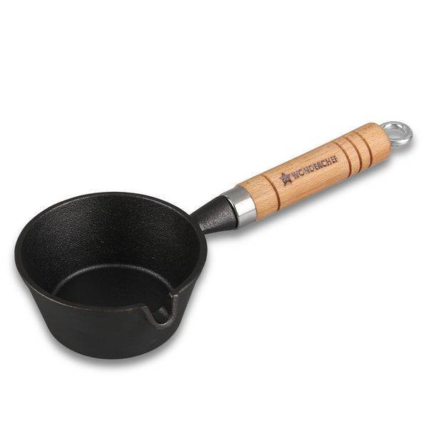 Ferro Light-weight Cast-iron Tadka Pan for Tempering, 40% Lighter, Pre-seasoned with 100% Vegetable Oil, Chemical-free, Induction-friendly, Long Cool-touch Wood Handles, 10-Yr Warranty