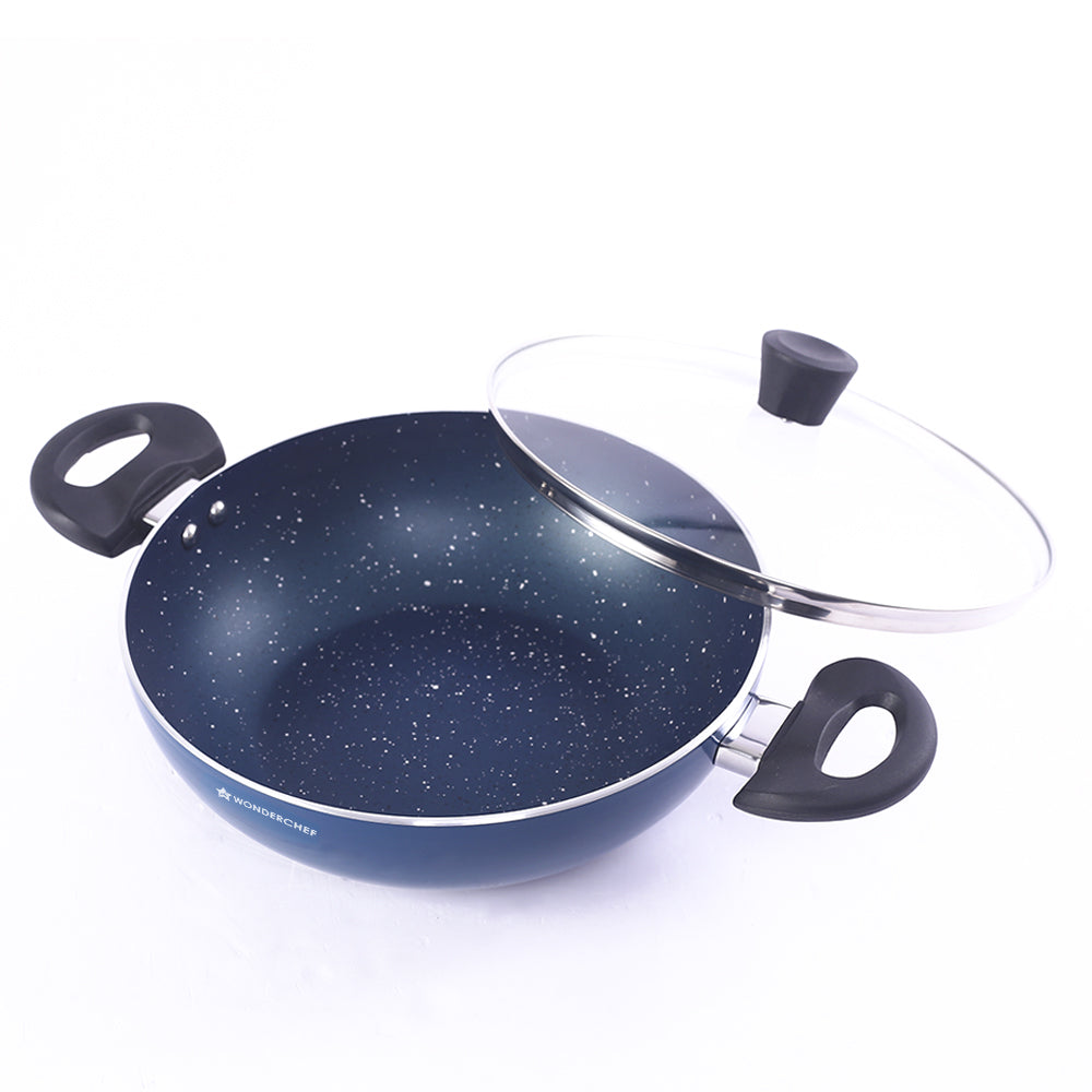 Blueberry Non-Stick Kadhai with Glass Lid, 28 cm, Non-toxic, Chemical & PFOA Free, Pure...