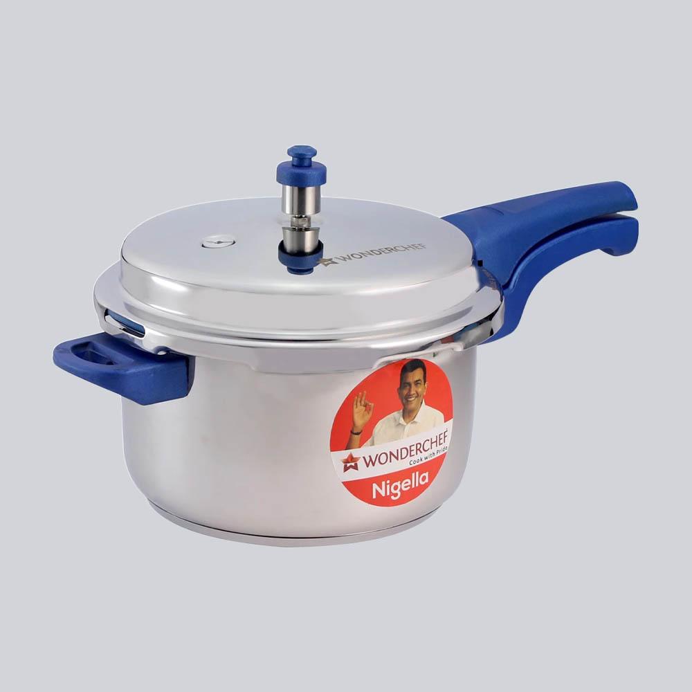 Nigella Induction Base 5L Stainless Steel Pressure Cooker with Outer Lid Blue