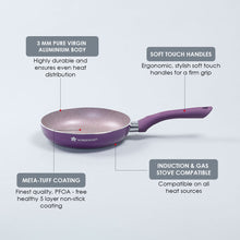 Load image into Gallery viewer, Royal Velvet Non-Stick 26 cm Fry Pan with Induction Bottom &amp; Soft-Touch Handle | Virgin Grade Aluminium | PFOA &amp; Heavy Metals Free | 3 mm thick | 2.1 litres | 2 Years Warranty | Purple