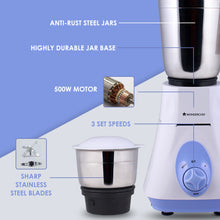 Load image into Gallery viewer, Wonderchef Vietri Mixer Grinder 500W With 3 Stainless Steel Jars (White &amp; Blue)