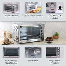 Load image into Gallery viewer, Oven Toaster Griller (OTG) - 60 Litres, Stainless Steel – with Rotisserie, Auto-shut off, heat-resistant tempered glass, 6-stage heat selection