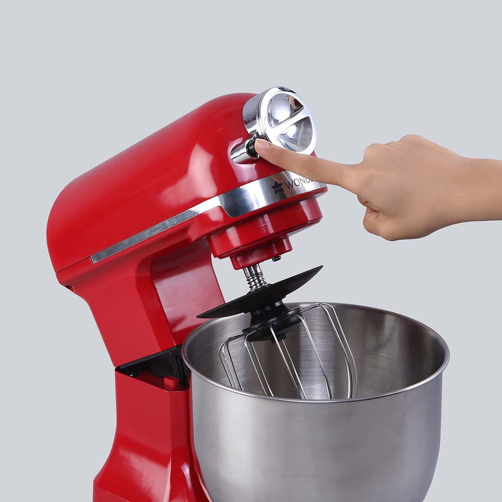 Crimson Edge Die-Cast Metal Kitchen Stand Mixer and Beater with 6 Speed Settings | Pasta Attachments | 1000 W Powerful Copper Motor | 5 L SS Bowl | Includes Whisking Cone, Mixing Beater, Dough Hook Attachments & Splash Guard | 3 Year Warranty | Red