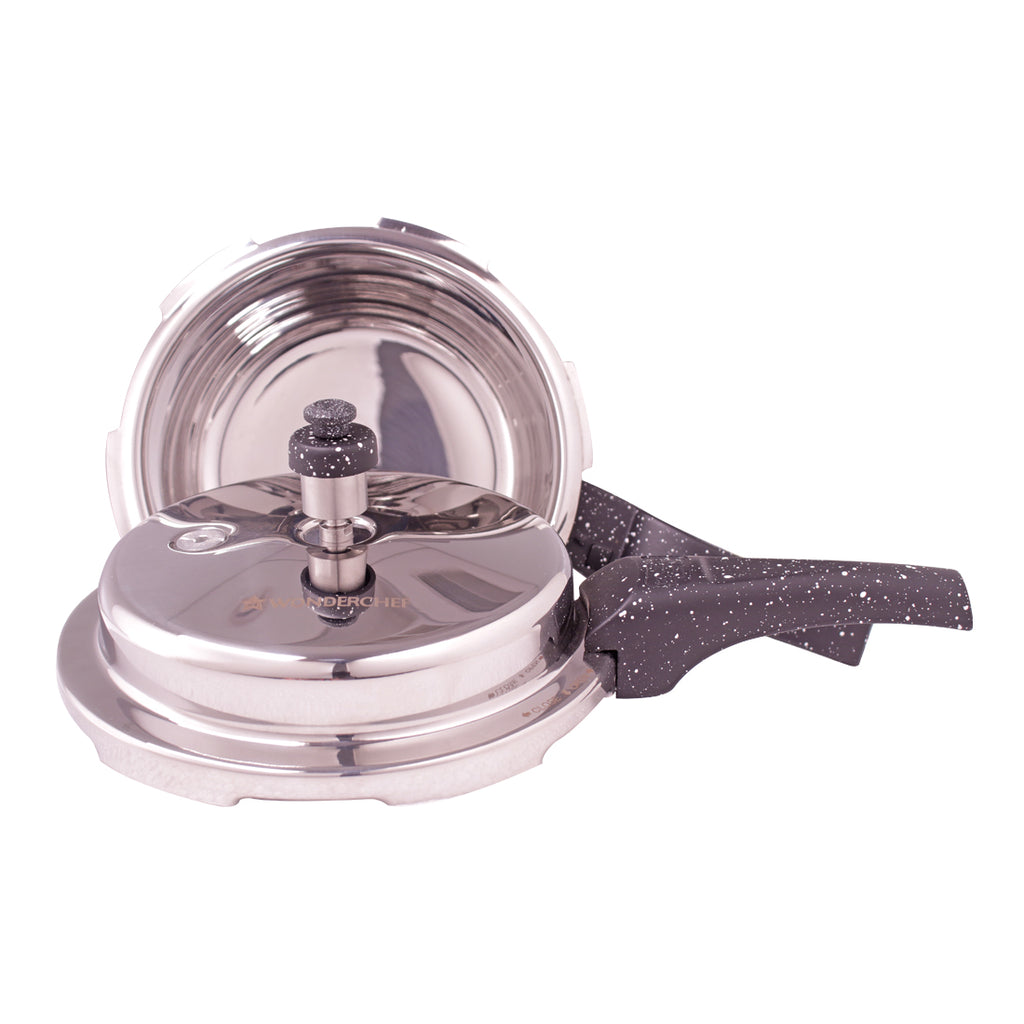 Granite Induction Base 3L Pressure Cooker with Outer Lid, Silver with Black Handle
