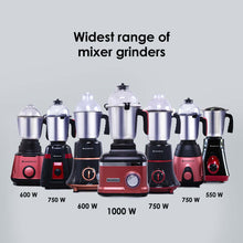 Load image into Gallery viewer, Vietri Mixer Grinder, 550W with 3 Anti-rust Stainless Steel Jars and Blades, 3-speed Knob, Anti-skid Feet, 5 Years Warranty on Copper Armature Motor, Black &amp; Red