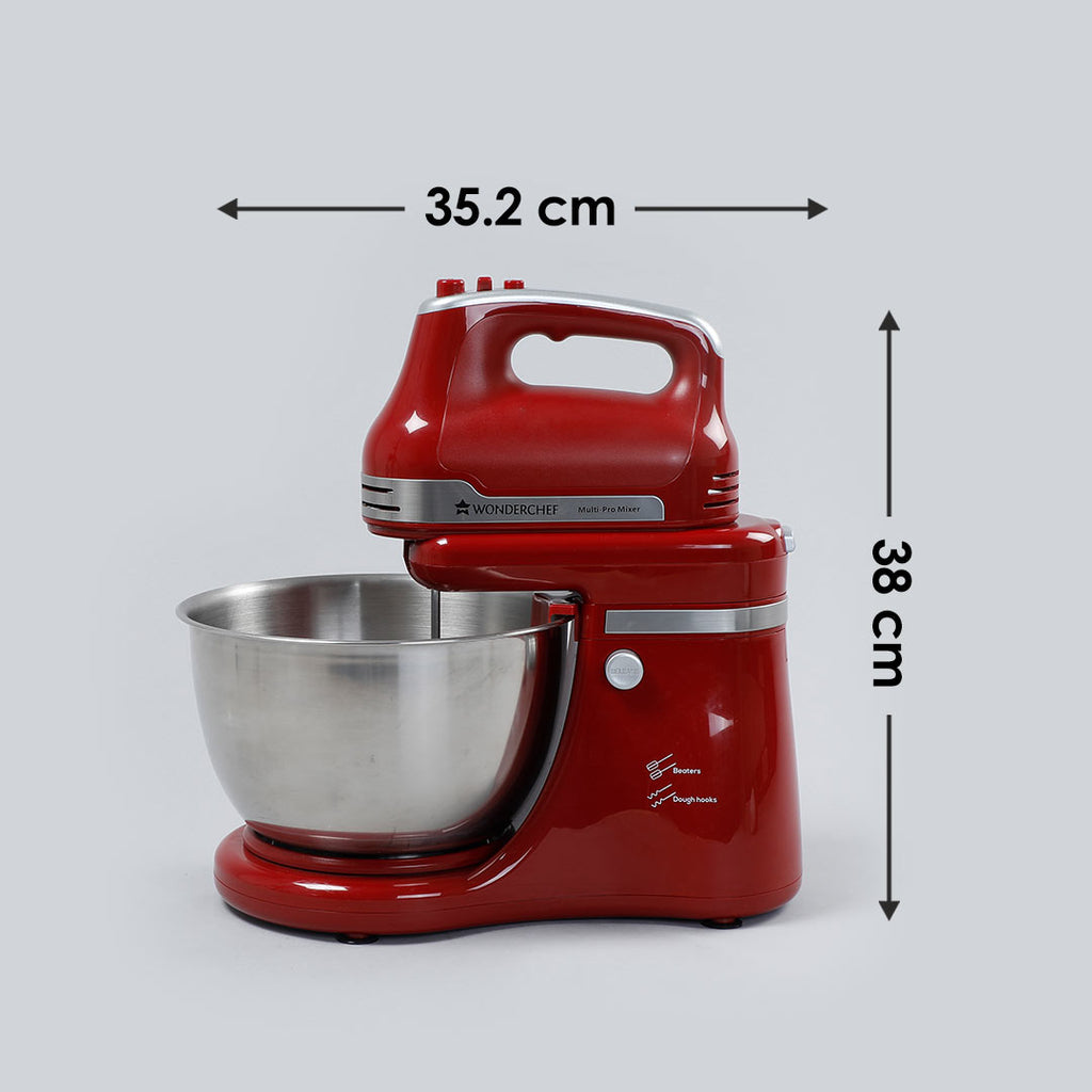 Crimson Revo Stand Mixer and Beater with 5 Speed Settings | Rotating Head Technology | 4.5L SS Bowl | 300 Watt Powerful Copper Motor | Mixing Beater, Dough Hook Attachments & Spatula | Ideal for Home Cooks & Professional Bakers |  2 Year Warranty | Red