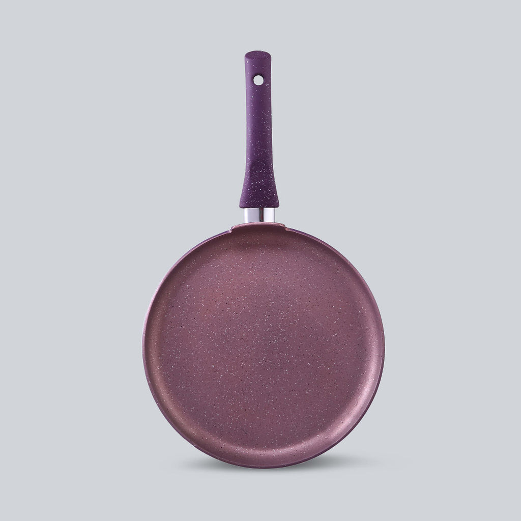 Granite Non-stick Cookware Set, 4Pc (Frying Pan With Lid, Wok, Dosa Tawa), Induction Bottom, Soft-Touch Handles, Pure Grade Aluminium, PFOA, 3.5mm, 2 Years Warranty, Purple