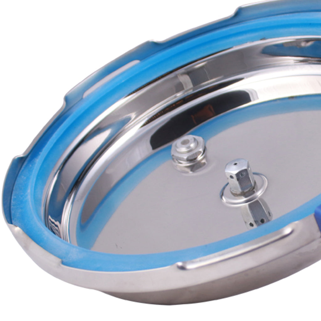 Nigella Induction Base 1.5L Stainless Steel Handi Pressure Cooker with Outer Lid, Blue Handles