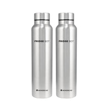 Load image into Gallery viewer, Stainless Steel Fridge-bot 1000 ml Each | Pack of 2 | Gift Box Packing | Single wall | Non-insulated | 304 Stainless Steel | Non Toxic | BPA free | Rust Free | Spill and Leak proof | Light weight | For Home &amp; Office | Wide Mouth | 2 Years Warranty