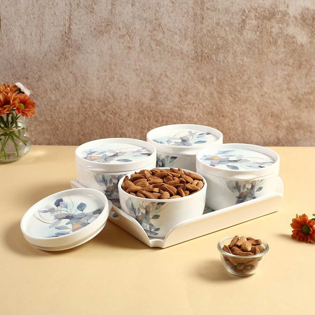 Venice Multipurpose Container & Tray - Blue Leaves (Set of 9)