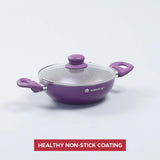 Royal Velvet 20 cm Non-Stick Kadhai with Lid and Induction Bottom | Soft-Touch Handle | Virgin Grade Aluminium | PFOA and Heavy Metals Free | 3 mm thick | 1.4 litres | 2 Years Warranty | Purple