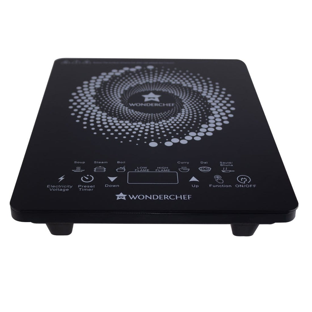 Swift Induction Cooktop with 8 Power Settings|2200 Watt Induction Cooktop| Pre-set Menus for Soups, Curries, Dals, Saute Masala|Crystal Glass Top Surface| LCD Digital Panel | Smart Touch Buttons|Compact & Portable Induction Cooktop| 2 Year Warranty