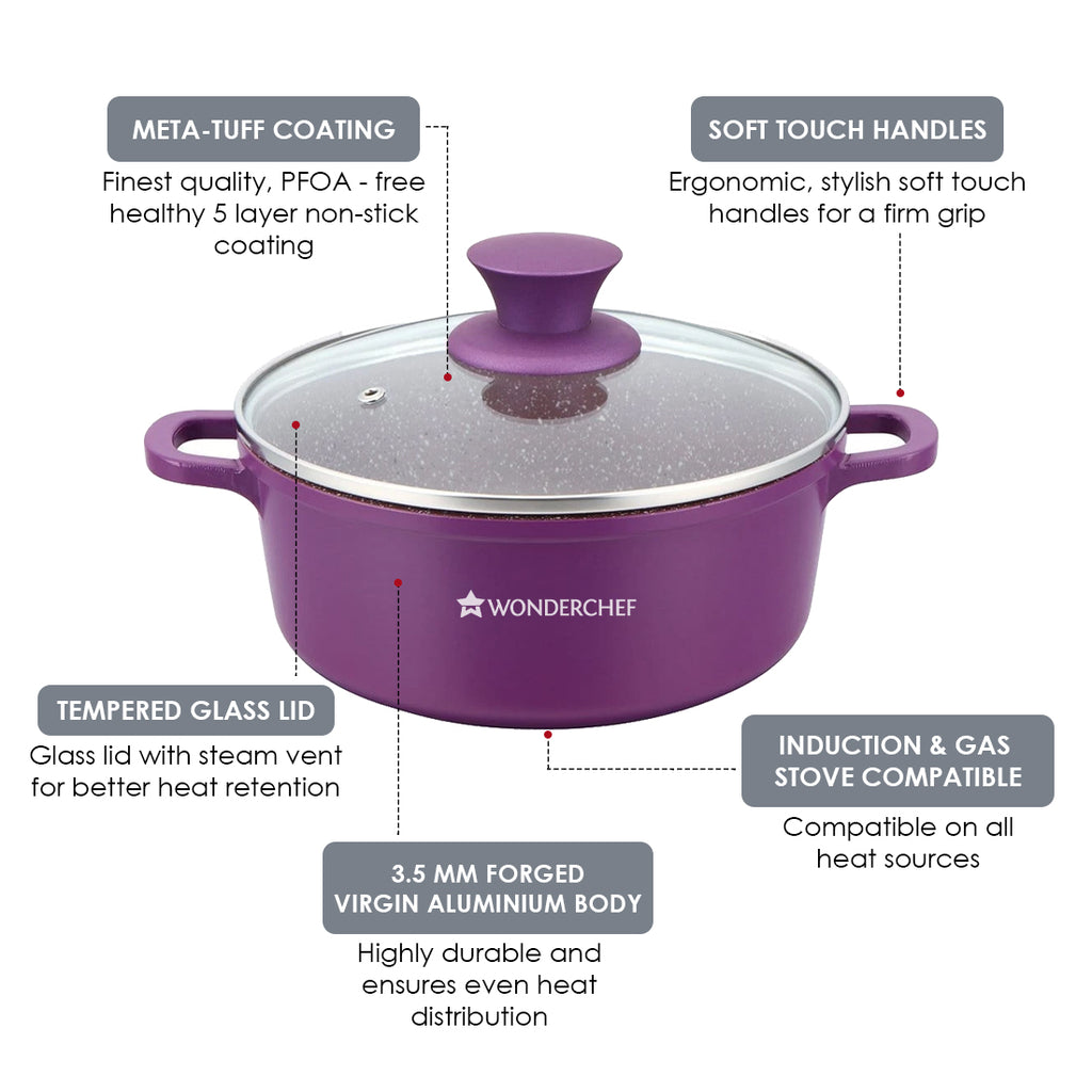 Wonderchef Granite Die-Cast Casserole Set Purple