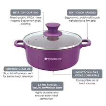 Load image into Gallery viewer, Granite Die-Cast Non-stick 6-piece Casserole Set with Lids, Induction bottom, Soft-touch handles, Virgin grade aluminium, PFOA/Heavy metals free, 3.5mm, 2 years warranty, Purple
