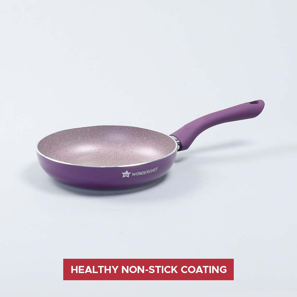 Royal Velvet Non-Stick 26 cm Fry Pan with Induction Bottom & Soft-Touch Handle | Virgin Grade Aluminium | PFOA & Heavy Metals Free | 3 mm thick | 2.1 litres | 2 Years Warranty | Purple