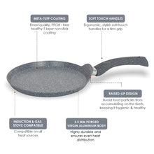 Load image into Gallery viewer, Granite 28cm Non-Stick Dosa Tawa | Induction Bottom | Soft-Touch Handles | Virgin Aluminium | PFOA/Heavy Metals Free | 3.5mm | 2 Year Warranty | Grey