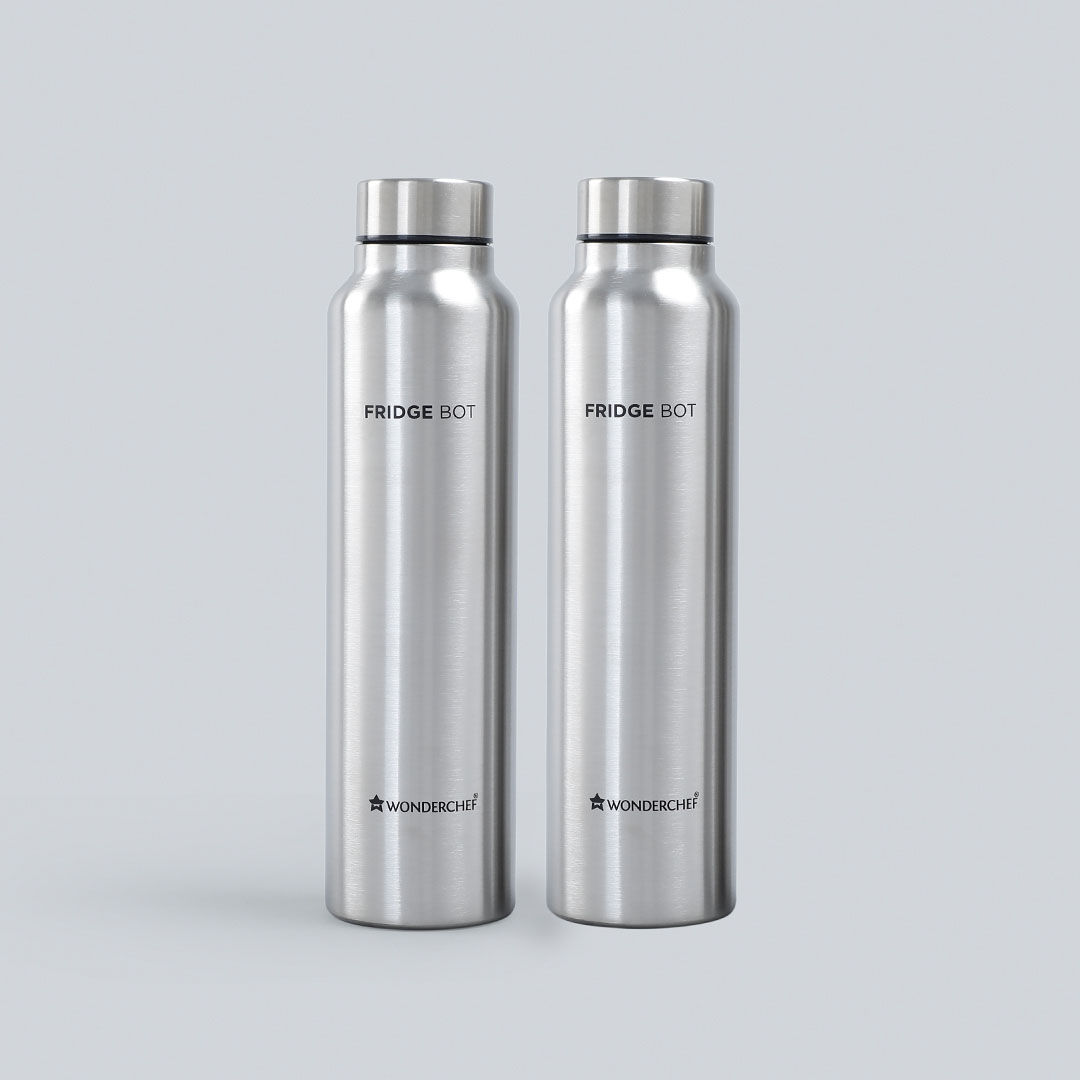 Stainless Steel Fridge-bot 1000 ml Each | Pack of 2 | Gift Box Packing |  Single wall | Non-insulated | 304 Stainless Steel | Non Toxic | BPA free 