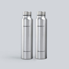Load image into Gallery viewer, Stainless Steel Fridge-bot 1000 ml Each | Pack of 2 | Gift Box Packing | Single wall | Non-insulated | 304 Stainless Steel | Non Toxic | BPA free | Rust Free | Spill and Leak proof | Light weight | For Home &amp; Office | Wide Mouth | 2 Years Warranty